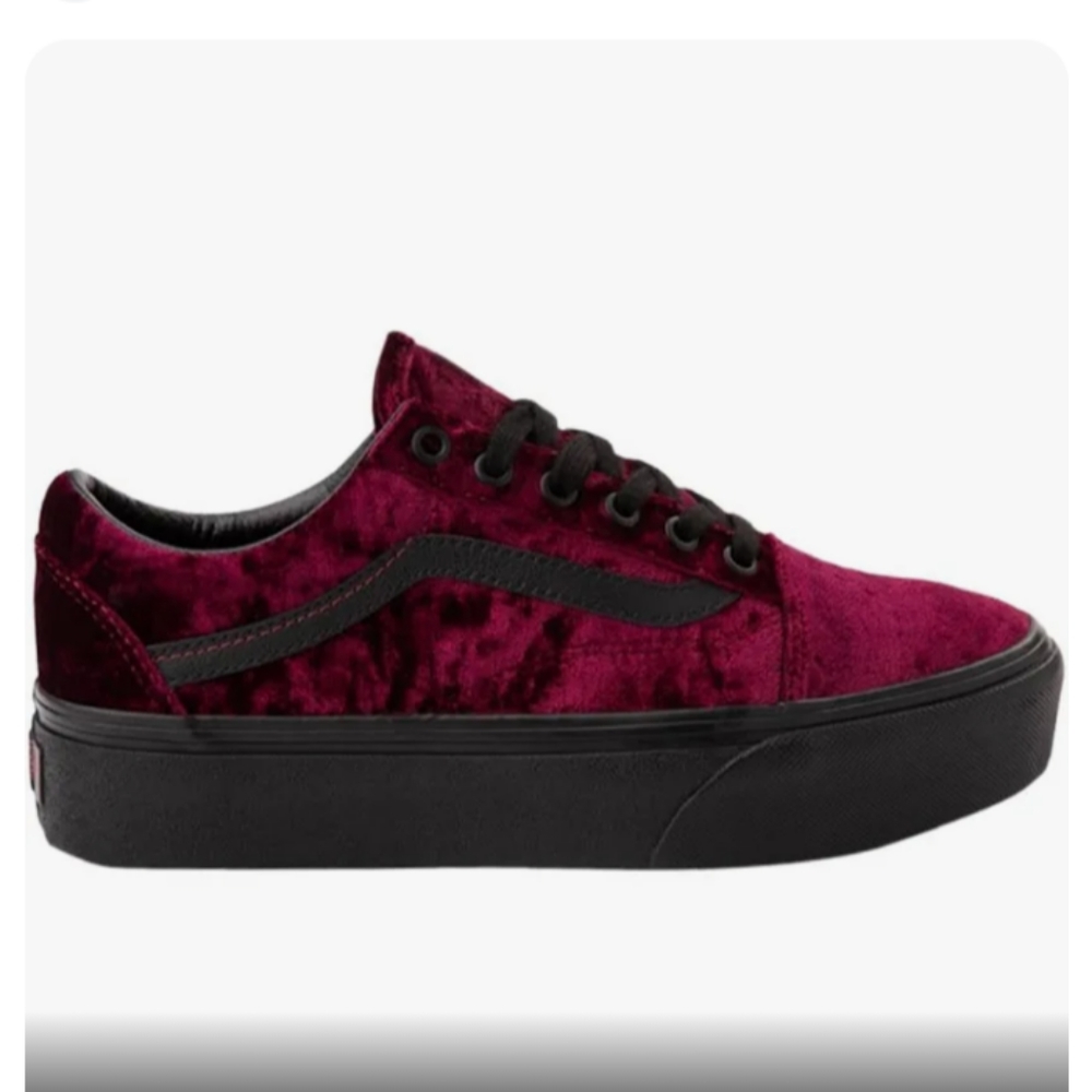 Vans Old Skool Burgundy Wine Velvet Platform Sneakers